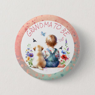 Badge Rond 5 Cm Jeune fille et Baby shower de marionnettes grand-m