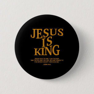 Badge Rond 5 Cm Jeune Garçon Jésus est le roi Blanc chrétien Dieu 