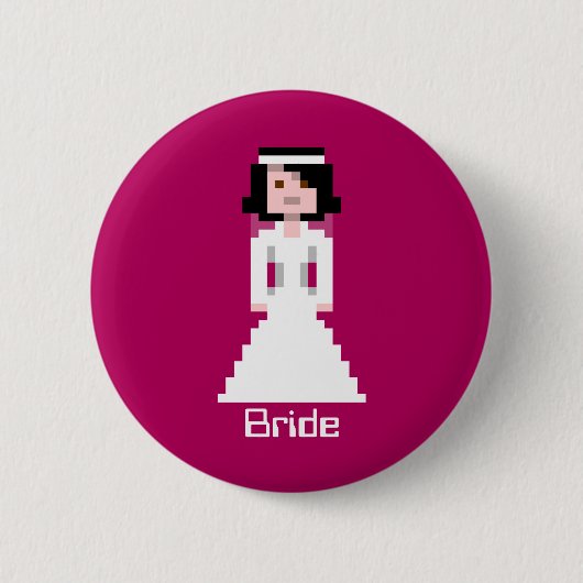 Badge Rond 5 Cm Jeune mariée de pixel - cheveux noirs - coutume (Devant)