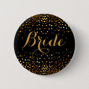 Badge Rond 5 Cm Jeune mariée noire de point de confettis