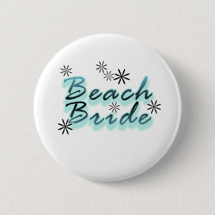 Badge Rond 5 Cm Jeune mariée turquoise/noire de plage