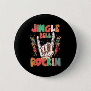 Badge Rond 5 Cm Jingle Bell Rockin Groovy Rétro Noël Xmas Squelett