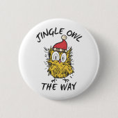 Badge Rond 5 Cm Jingle Owl en chemin Funny Père Noël Owl (Devant)