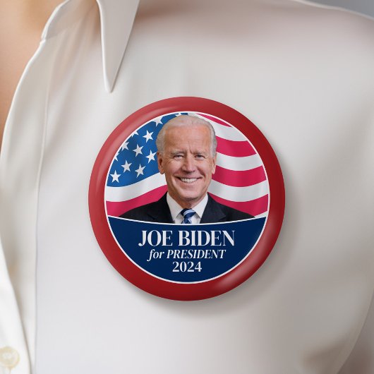 Badge Rond 5 Cm Joe Biden 2024 Photo - Drapeau américain frontière