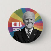 Badge Rond 5 Cm Joe Biden - photo avec rayon arc-en-ciel (Devant)