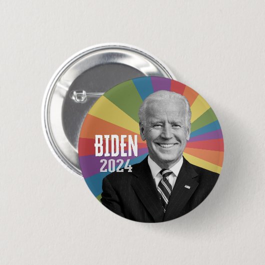 Badge Rond 5 Cm Joe Biden - photo avec rayon arc-en-ciel (Devant & derrière)