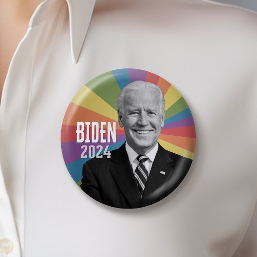 Badge Rond 5 Cm Joe Biden - photo avec rayon arc-en-ciel