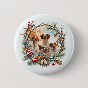 Badge Rond 5 Cm Joie des Fêtes avec un épagneul breton
