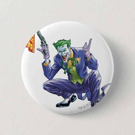 Badge Rond 5 Cm Joker avec fausse arme (Devant)