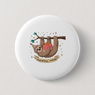 Badge Rond 5 Cm Joli Anniversaire à la Sloth
