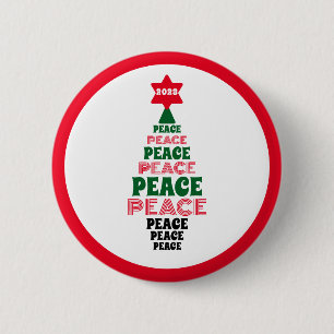 Badge Rond 5 Cm Joli arbre de Noël rouge et vert blanc