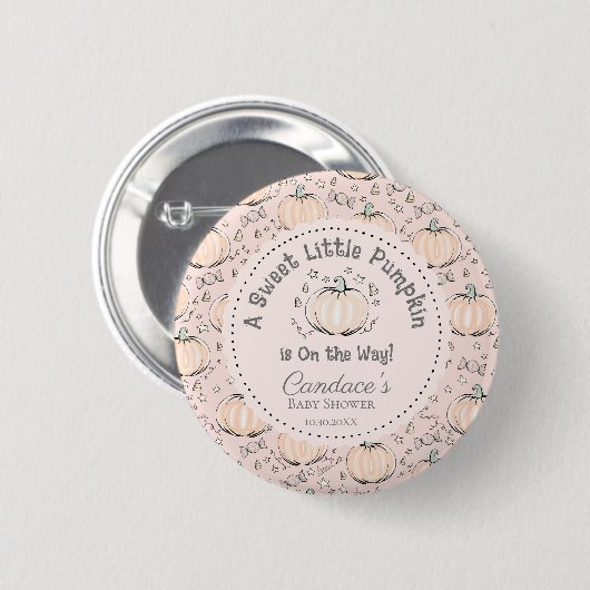 Badge Rond 5 Cm Joli Baby shower Citrouille rose (Devant & derrière)