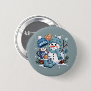 Badge Rond 5 Cm Joli Bonhomme de Neige Saison Hivernale Ambiance N
