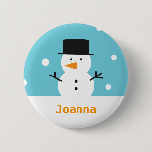 Badge Rond 5 Cm Joli bonhomme de neige sur fond de neige pour Noël