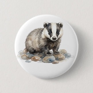 Badge Rond 5 Cm Joli bouton de blaireau à l'aquarelle, animal de l
