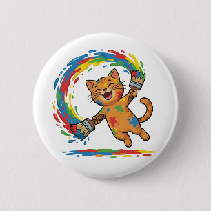 Badge Rond 5 Cm Joli Bouton de Chat Coloré avec Éclaboussure de Pe