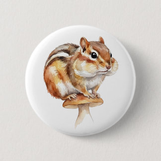 Badge Rond 5 Cm Joli bouton d'écureuil rayé aquarelle d'animal de