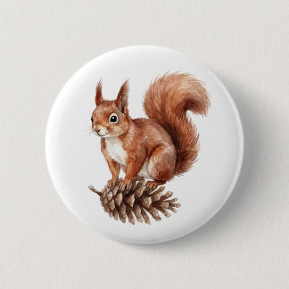 Badge Rond 5 Cm Joli Bouton Écureuil Aquarelle Animal de la Forêt