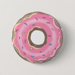 Badge Rond 5 Cm Joli Bouton Rose Faveur d'Anniversaire Donut Rose
