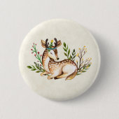 Badge Rond 5 Cm Joli Cerf Aquarellé Posé En Bas Boho (Devant)