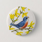 Badge Rond 5 Cm Joli Chanteur Oiseau Bleu Arbre (Devant)