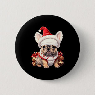 Badge Rond 5 Cm Joli chapeau de Père Noël de Bouledogue Français J