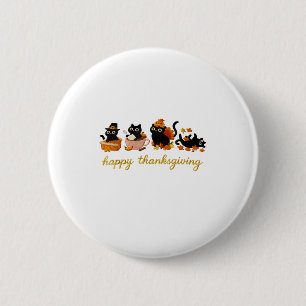 Badge Rond 5 Cm Joli Chat Dinde Joyeux Thanksgiving Automne Meowy