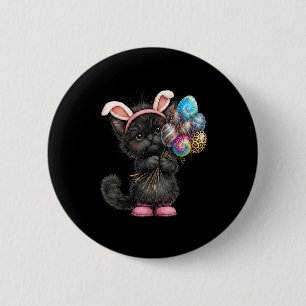 Badge Rond 5 Cm Joli chat noir lapin de Pâques oreilles œufs jour