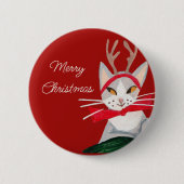 Badge Rond 5 Cm Joli chat rétro rouge Noël (Devant)