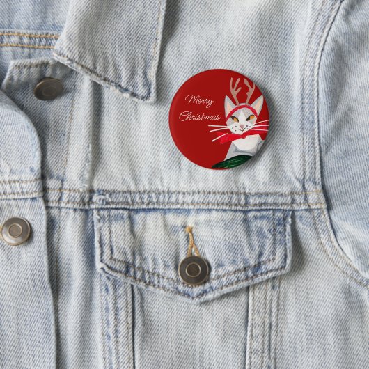 Badge Rond 5 Cm Joli chat rétro rouge Noël (En situation)