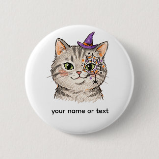 Badge Rond 5 Cm Joli chat tigré gris Halloween peinture de visage