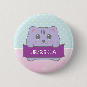 Badge Rond 5 Cm Joli Chaton Personnalisé à Points