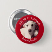Badge Rond 5 Cm Joli Chien Chien Chien Joyeux Noël Rouge (Devant & derrière)