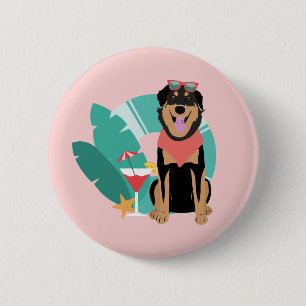 Badge Rond 5 Cm Joli chien d'été avec lunettes de soleil