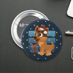 Badge Rond 5 Cm Joli chiot Berger allemand Cartoon Nuit étoilée
