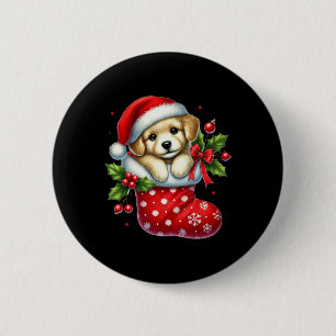 Badge Rond 5 Cm Joli Chiot Dans Les Bas De Noël Pour Les Animaux A