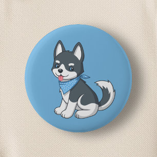 Badge Rond 5 Cm Joli chiot husky sur fond bleu