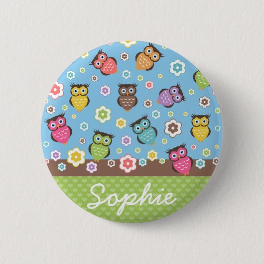 Badge Rond 5 Cm Joli chouettes et fleurs à la mode motif (Devant)