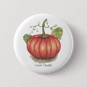 Badge Rond 5 Cm Joli Citrouille Avec Vins En Aquarelle