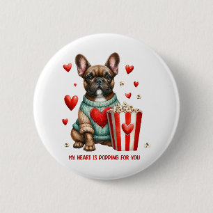 Badge Rond 5 Cm Joli cœur de la Saint-Valentin de Bouledogue franç