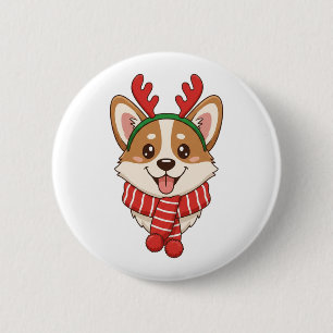 Badge Rond 5 Cm Joli Corgi avec bois de renne Noël