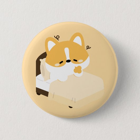 Badge Rond 5 Cm Joli Corgi Fatigué (Devant)