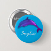 Badge Rond 5 Cm Joli dauphin violet en bleu ciel - ajouter le nom (Devant & derrière)