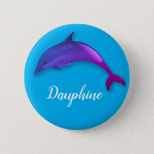Badge Rond 5 Cm Joli dauphin violet en bleu ciel - ajouter le nom