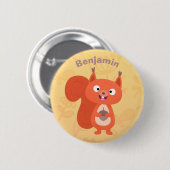 Badge Rond 5 Cm Joli dessin animé d'écureuil roux (Devant & derrière)