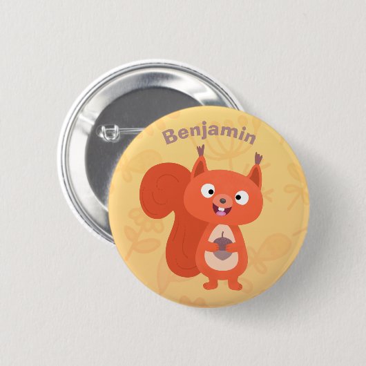 Badge Rond 5 Cm Joli dessin animé d'écureuil roux (Devant & derrière)