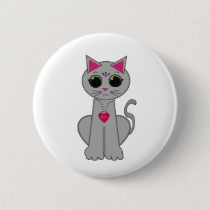 Badge Rond 5 Cm Joli drôle heureux chat gris