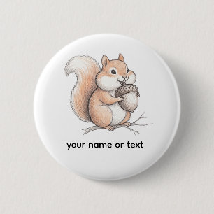 Badge Rond 5 Cm Joli Écureuil au Crayon avec Café Dessiné à la Mai