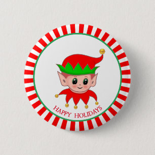 Badge Rond 5 Cm Joli elfe de Noël & cloches jingle dorées