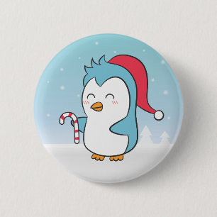 Badge Rond 5 Cm Joli et heureux pingouin de Noël avec canne à sucr